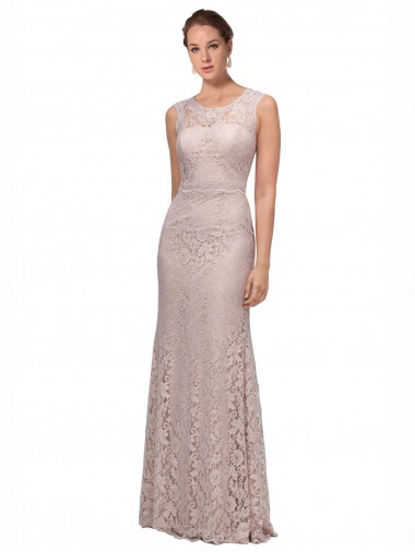 Long Sleeveless All Lace Bridesmaid Dress / Prom Dress with Scoop Neckline UK