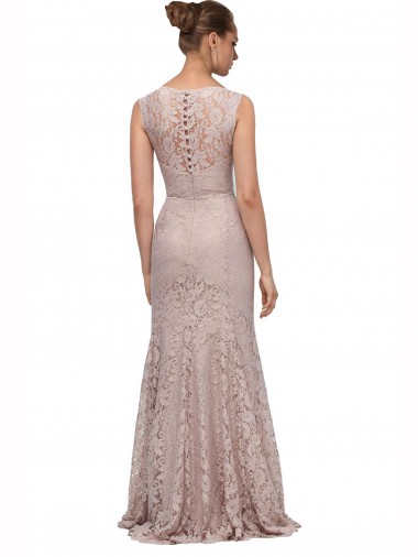 Long Sleeveless All Lace Bridesmaid Dress / Prom Dress with Scoop Neckline UK