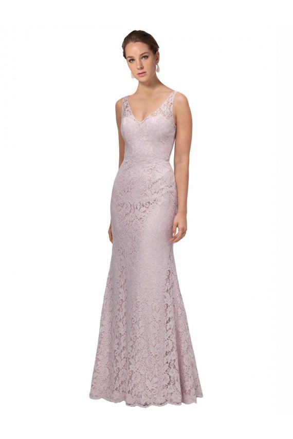 Lace V-Neckline Long Full Length Bridesmaid Dress / Prom Dress UK