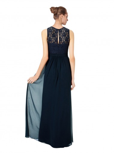 Long Chiffon Bridesmaid Dress with Lace Sleeveless Bodice and Keyhole Back UK