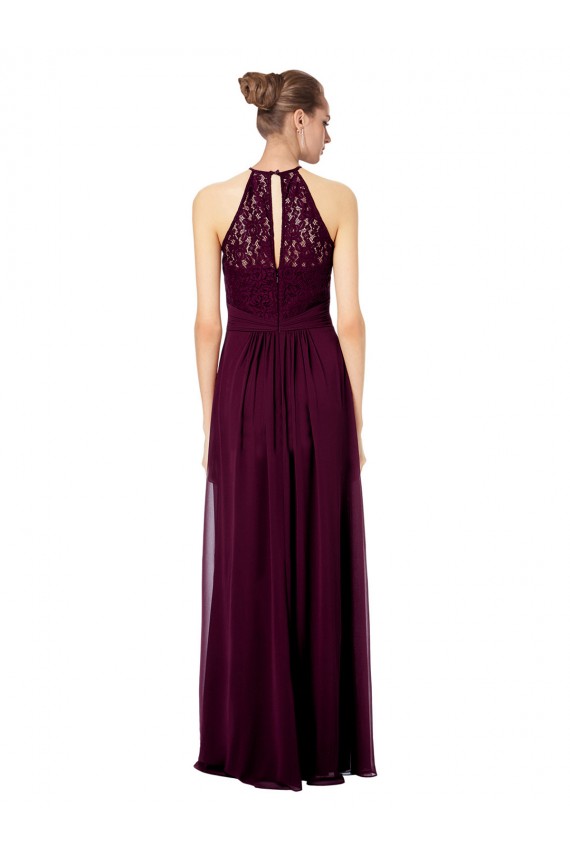 Lace Halter Bodice Long Chiffon Bridesmaid Dress UK
