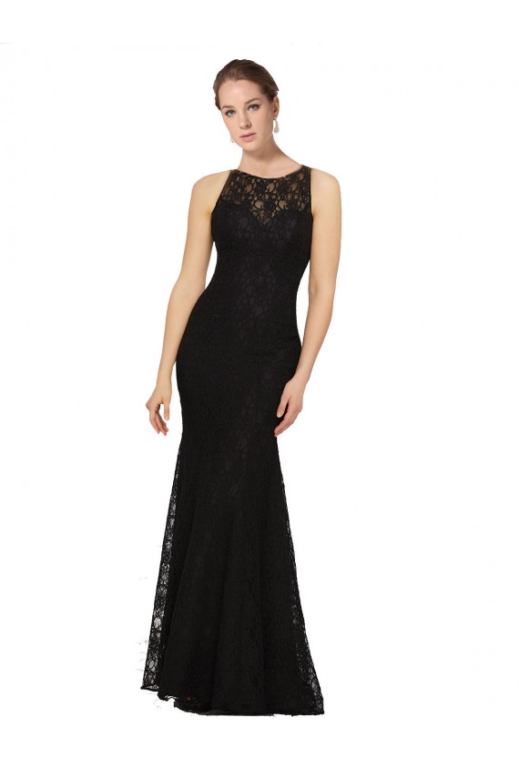 Fitted Lace Bridesmaids Dress with Jewel Neckline and Open Back UK