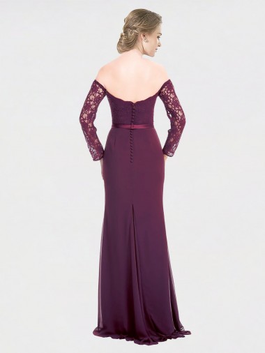 Full Length Long Bridesmaid Dress with Lace Off The Shoulder Bodice UK