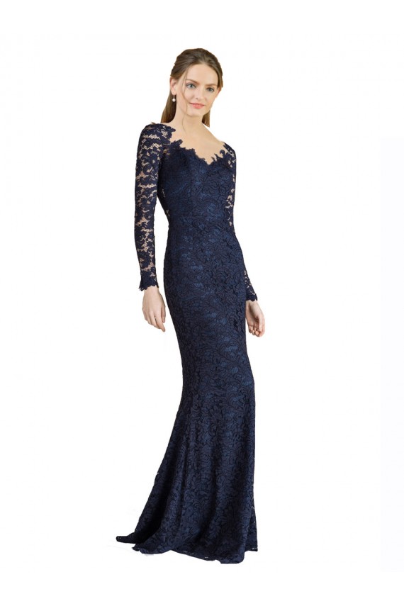 Illusion Long Sleeves Lace Bridesmaid Dress / Prom Dress with Sheer Keyhole Back UK