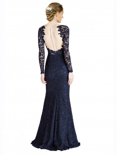 Illusion Long Sleeves Lace Bridesmaid Dress / Prom Dress with Sheer Keyhole Back UK