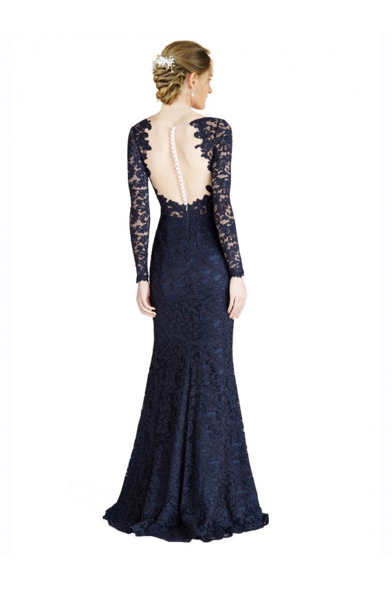 Illusion Long Sleeves Lace Bridesmaid Dress / Prom Dress with Sheer Keyhole Back UK
