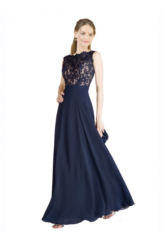 Bateaux Neckline A-Line Lace Bridesmaid Dress / Prom Dress with Top Nude Layer UK