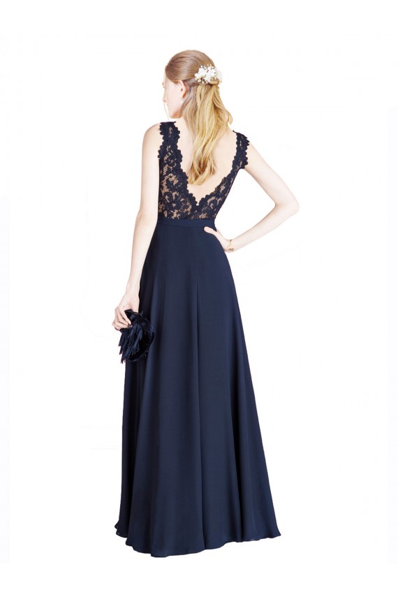 Bateaux Neckline A-Line Lace Bridesmaid Dress / Prom Dress with Top Nude Layer UK