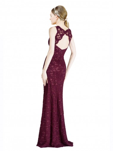 Long Lace Bridesmaid Dress / Prom Dress with Peekaboo Bodice and Keyhole Back UK