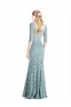 Half Sleeves Pleated Lace Bridesmaid Dress / Prom Dress with Wrap-Around Portrait Neckline UK