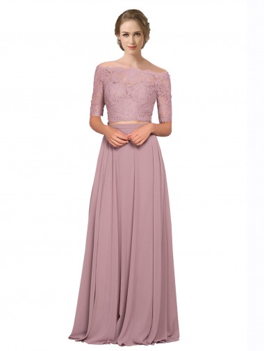 Off the Shoulder Lace Crop Top A-Line Chiffon Bridesmaid Dress / Prom Dress UK