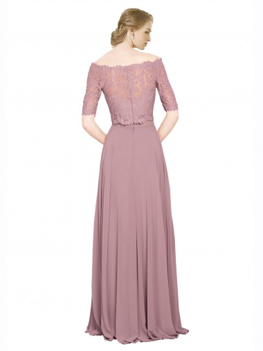 Off the Shoulder Lace Crop Top A-Line Chiffon Bridesmaid Dress / Prom Dress UK