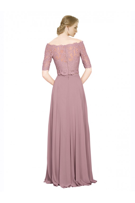 Off the Shoulder Lace Crop Top A-Line Chiffon Bridesmaid Dress / Prom Dress UK