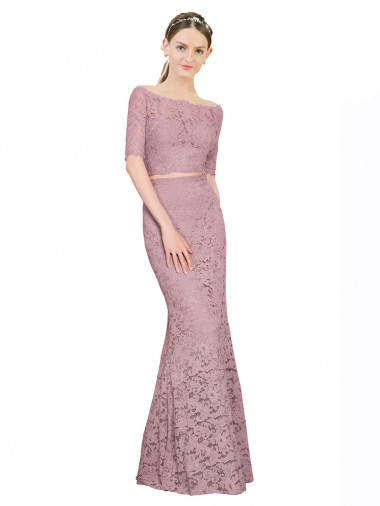 Short Sleeves Crop Top Mermaid Lace Bridesmaid Dress / Prom Dress UK