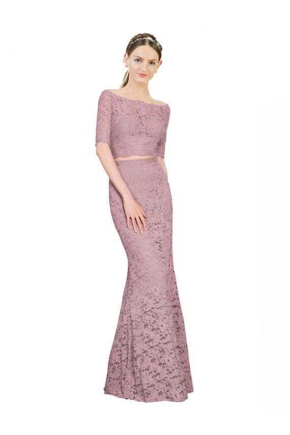 Short Sleeves Crop Top Mermaid Lace Bridesmaid Dress / Prom Dress UK