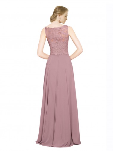 Long A-Line Chiffon Bridesmaid Dress / Prom Dress with Sleeveless Lace Crop Top UK