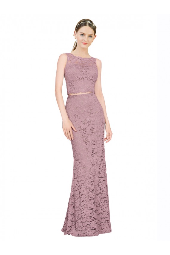 Sleeveless Crop Top High Neck Mermaid Lace Bridesmaid Dress / Prom Dress UK