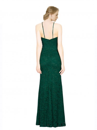 High Illusion Halter Neck Long Lace Bridesmaid Dress / Prom Dress UK