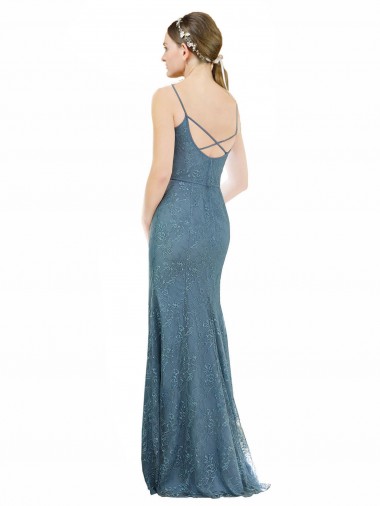Deep V-Neck All Over Chantilly Lace Bridesmaid Dress with Criss Cross Open Back UK