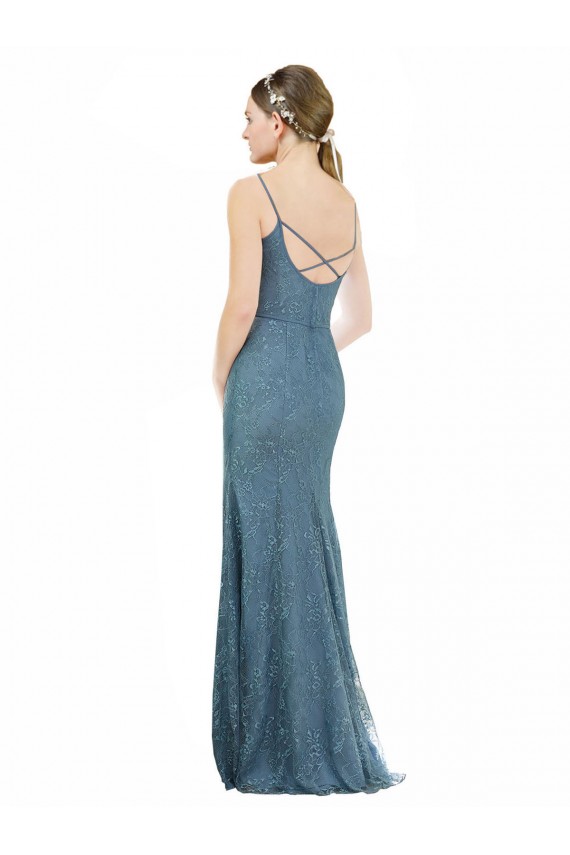 Deep V-Neck All Over Chantilly Lace Bridesmaid Dress with Criss Cross Open Back UK