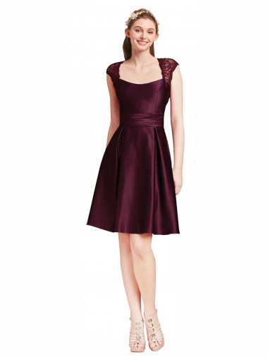 Short Knee Length Lace Cocktail Bridesmaid Dress with Square Neck UK