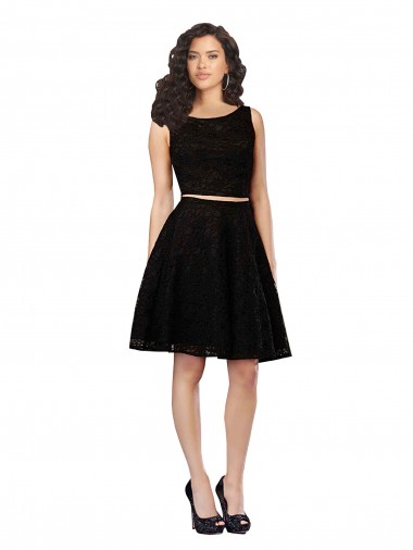 Two Piece Short Lace Cocktail Bridesmaid Dress with Jewel Neckline UK