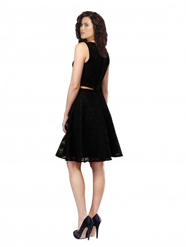 Two Piece Short Lace Cocktail Bridesmaid Dress with Jewel Neckline UK