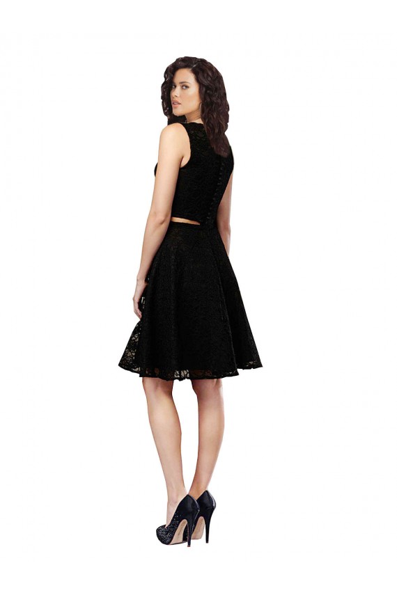 Two Piece Short Lace Cocktail Bridesmaid Dress with Jewel Neckline UK