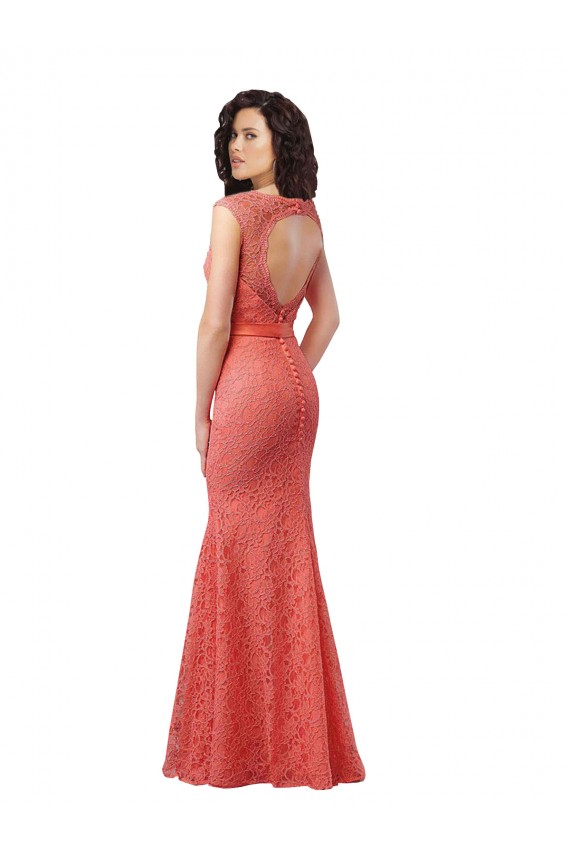 Mermaid Long V-Neck Lace Bridesmaid Dress with Open Back UK
