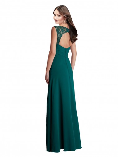 Long A-Line Lace and Chiffon Bridesmaid Dress with Open Back UK