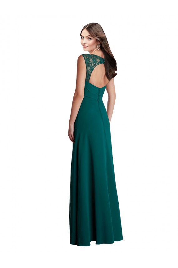 Long A-Line Lace and Chiffon Bridesmaid Dress with Open Back UK