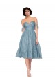 Off the Shoulder Sweetheart Chantilly Lace Midi Length Cocktail Bridesmaid Dress UK