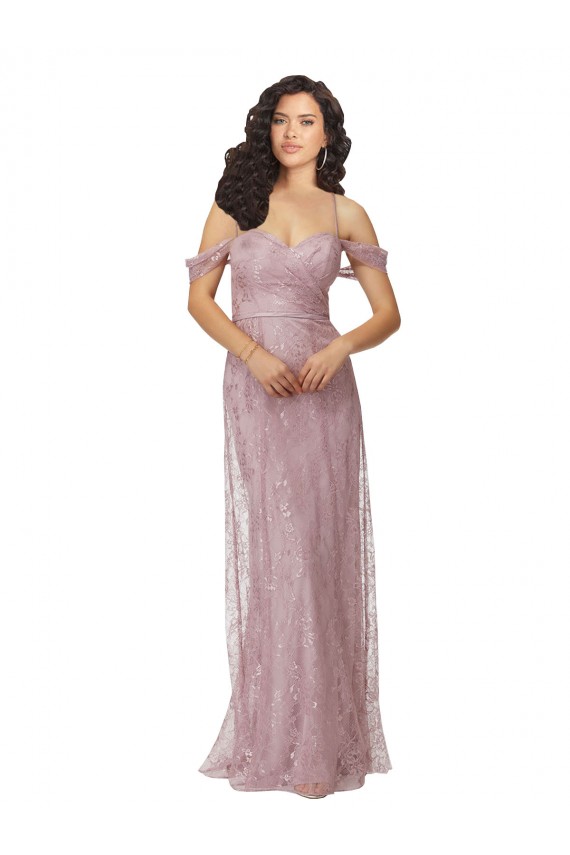 Sweetheart Chantilly Lace Bridesmaid Dress with Off the Shoulder Sleeves UK