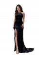Formal High Neckline Lace Open Back Bridesmaid Dress / Prom Dress with High Slit UK
