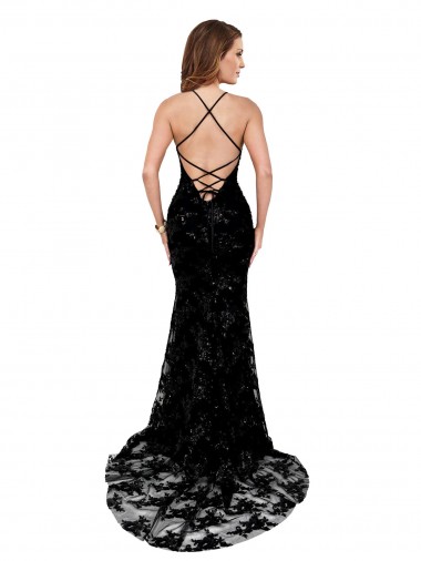 Formal High Neckline Lace Open Back Bridesmaid Dress / Prom Dress with High Slit UK