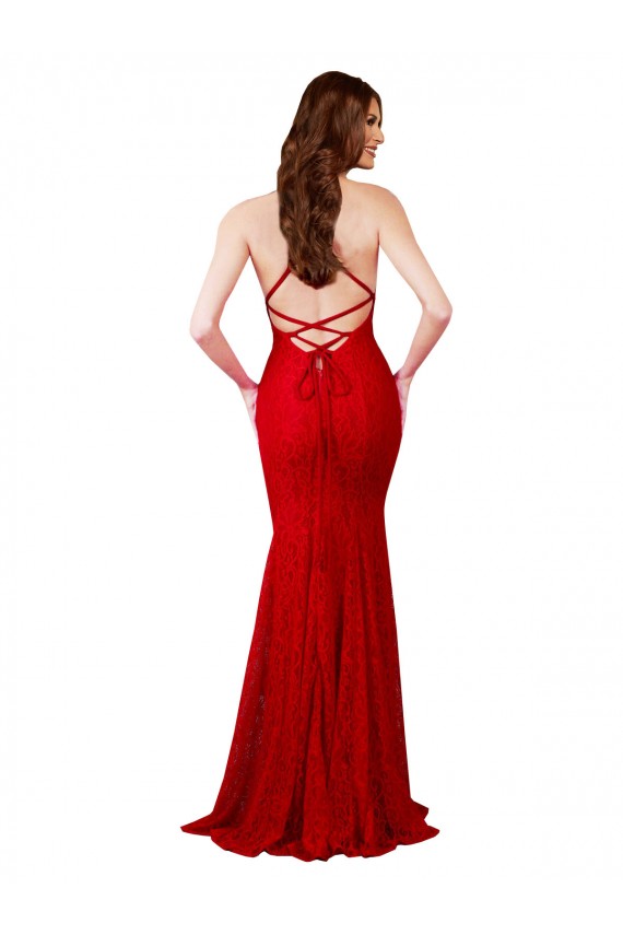 Low Back V-Neckline Floor Length Formal Lace Bridesmaid Dress / Prom Dress UK