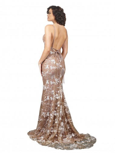 Fishtail Shaped V-Neck Embroidered Foral Lace Wedding Dress UK