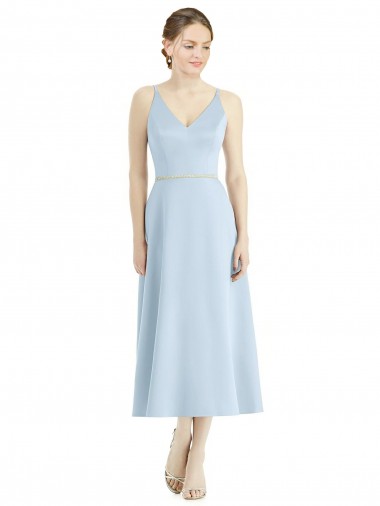 Short Tea Length V-Neck Satin Bridesmaid Dress UK