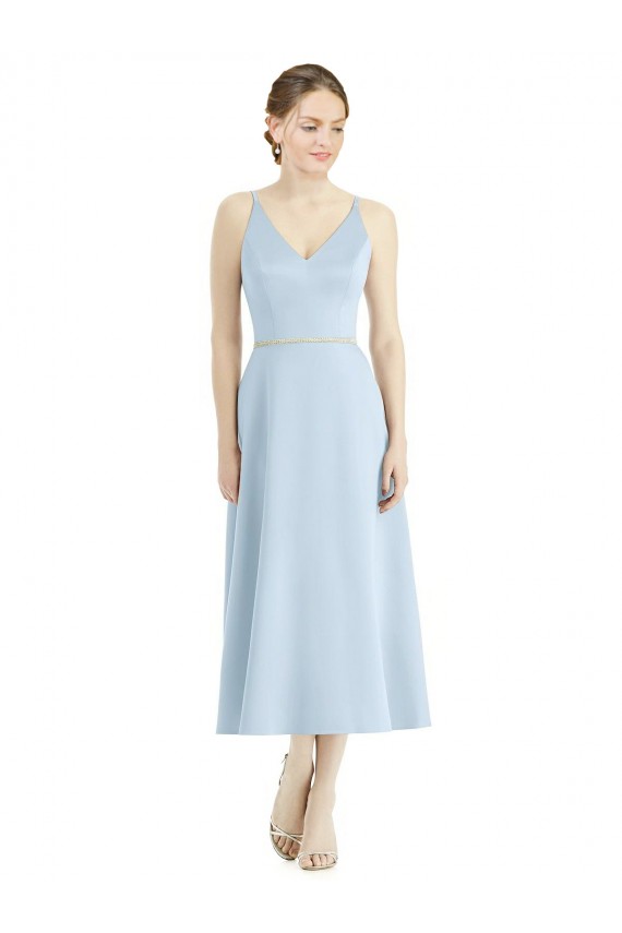 Short Tea Length V-Neck Satin Bridesmaid Dress UK