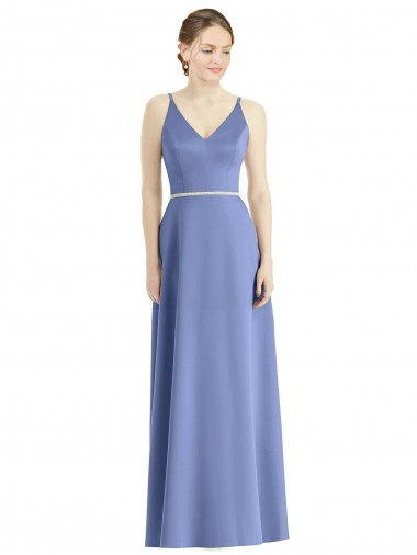 Long Floor Length V-Neck Satin Bridesmaid Dress with Spaghetti Straps UK