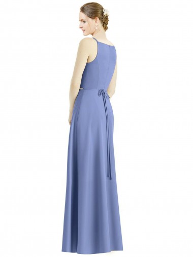 Long Floor Length V-Neck Satin Bridesmaid Dress with Spaghetti Straps UK
