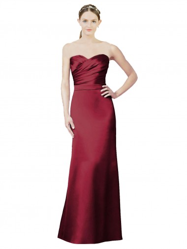Strapless Satin Bridesmaid Dress with Asymmetrical Draped Bodice UK