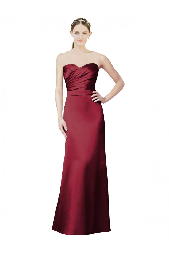 Strapless Satin Bridesmaid Dress with Asymmetrical Draped Bodice UK