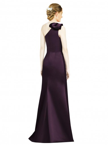 Full Length One Shoulder Satin Bridesmaid Dress with Bow Shoulder Detail UK