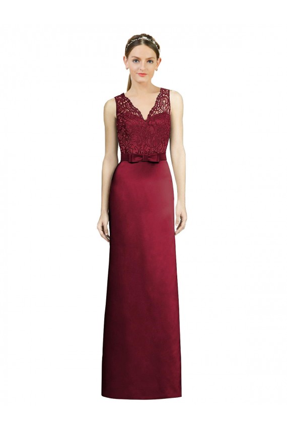 Full Length Sleeveless Satin Bridesmaid Dress with Lace Bodice UK
