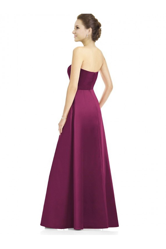 Full Length Strapless Long Satin Bridesmaid Dress with Sweetheart Neckline UK