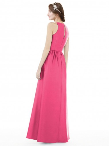 Jewel Neck Keyhole Back Sleek Long Satin Bridesmaid Dress UK