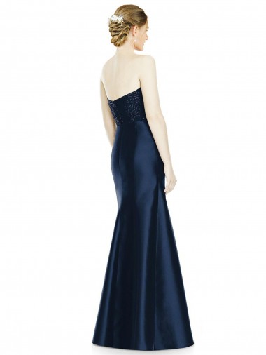 Full Length Strapless Satin Bridesmaid Dress with Lace Sweetheart Neckline UK
