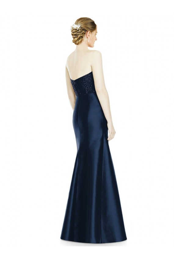 Full Length Strapless Satin Bridesmaid Dress with Lace Sweetheart Neckline UK
