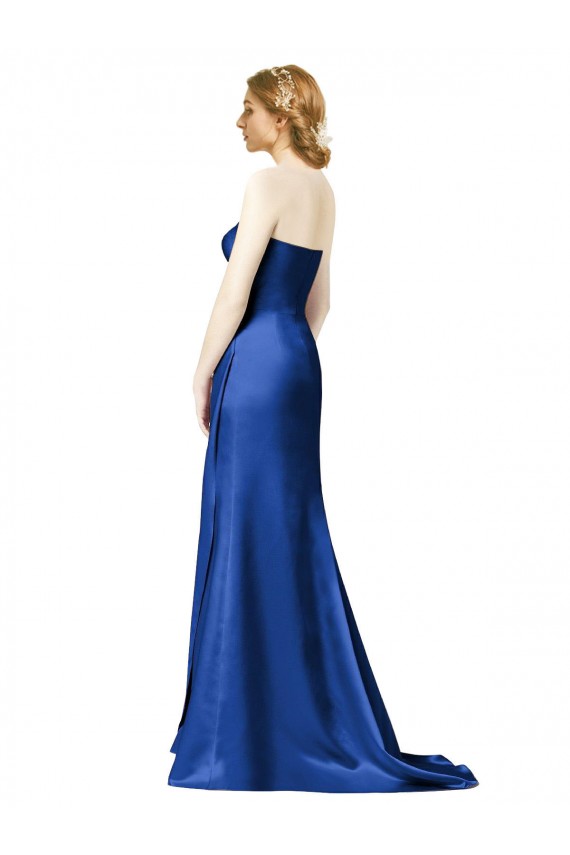 Faux Wrap A-Line Long Satin Bridesmaid Dress with Draped Bodice UK
